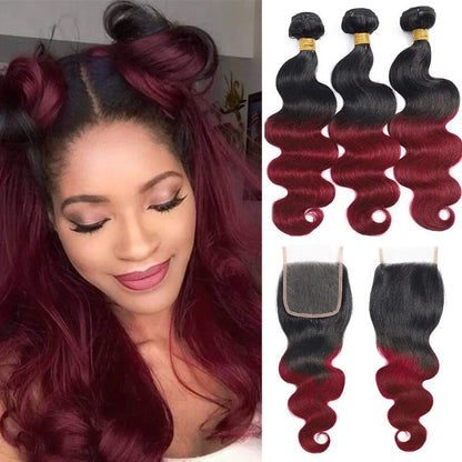 Ombre Body Wave 3 Bundles With Closure Human Hair Bundle
