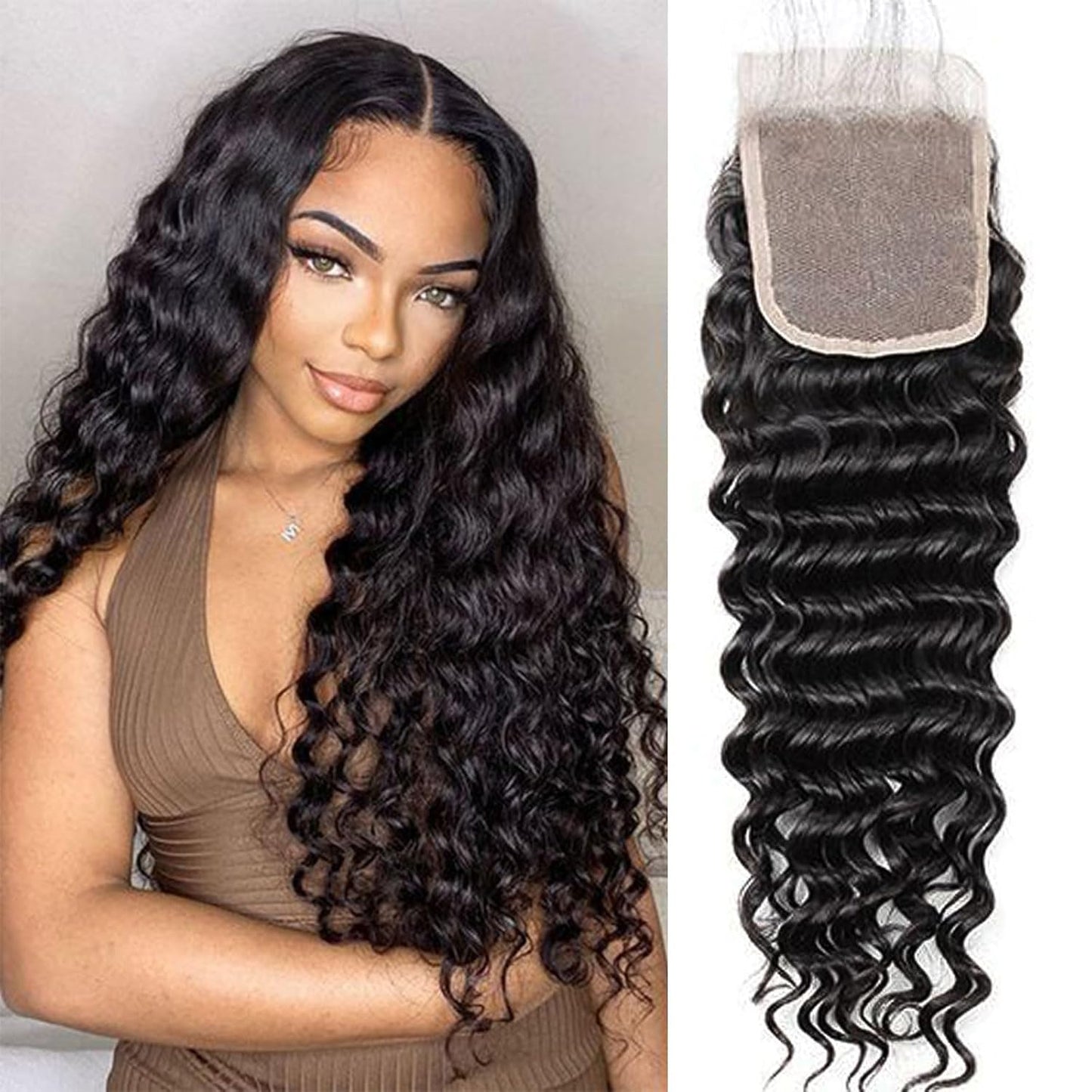4x4 HD Lace Closure Deep Wave – 100% Unprocessed Brazilian Virgin Human Hair | Pre-Plucked, Skin-Melt HD Lace