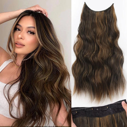 Halo Hair Extensions Invisible Wire Clip on Synthetic Wavy Hair Clip Ins 24 Inch – Lightweight, Easy Install, Natural Look