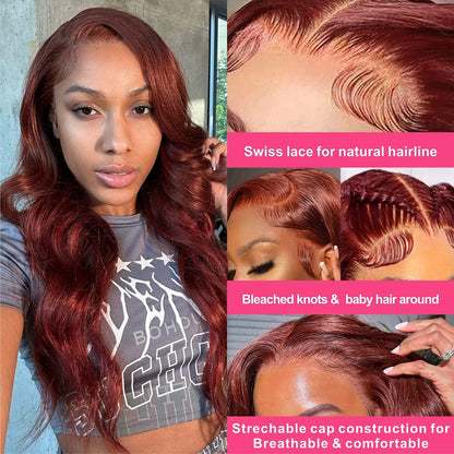 Reddish Brown Body Wave Wig – 13x4 Lace Front #33 200 Density 100% Human Hair