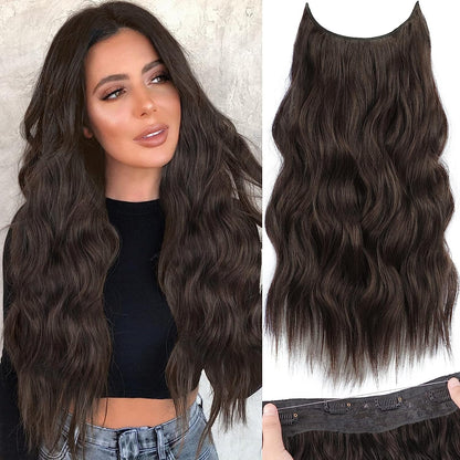 Halo Hair Extensions Invisible Wire Clip on Synthetic Wave Clip Ins Hair 20 Inch – Lightweight, Easy Install, Natural Look