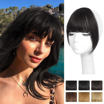 Wispy Clip in Bangs 100% Unprocessed Human Hair Extensions Curved Bangs Clip on Hair for Women Fringe with Temples Hairpieces for Daily Wear 9 Colors – Natural Look