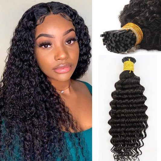 I-tip Premium Hair Extensions Natural Black Deep Wave – 100% Human Hair, Pre-Bonded, 18"-24"