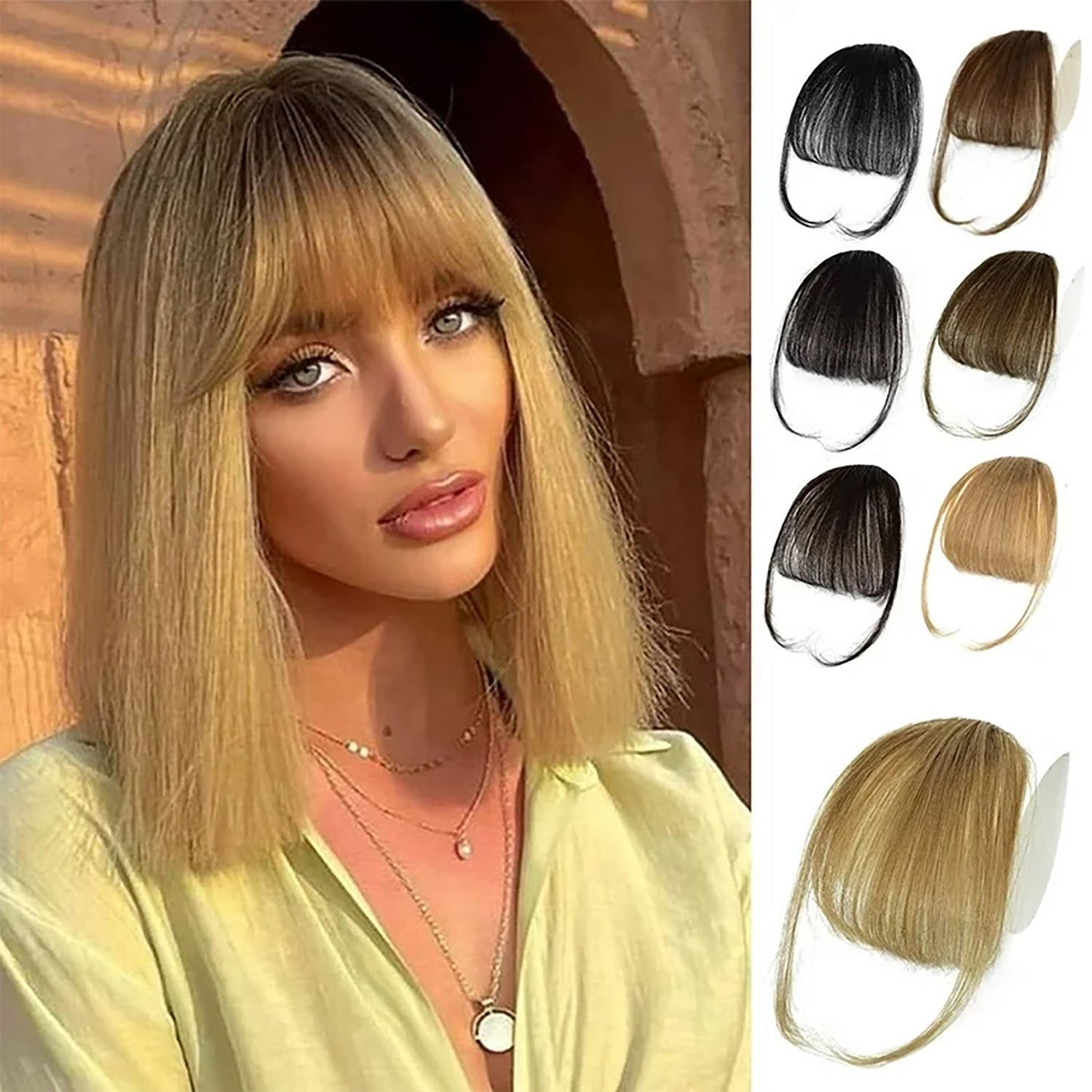 Wispy Clip in Bangs 100% Unprocessed Human Hair Extensions Curved Bangs Clip on Hair for Women Fringe with Temples Hairpieces for Daily Wear 9 Colors – Natural Look