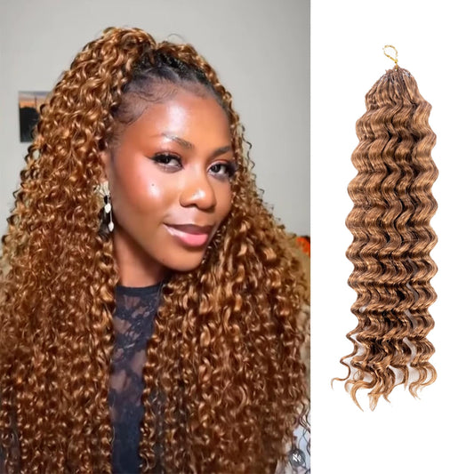 #30 Deep Wave Crochet 100% Human Hair - Rich Chestnut Brown Deep Wave Boho Braiding Hair For Miracle Knots (50g/Pack)