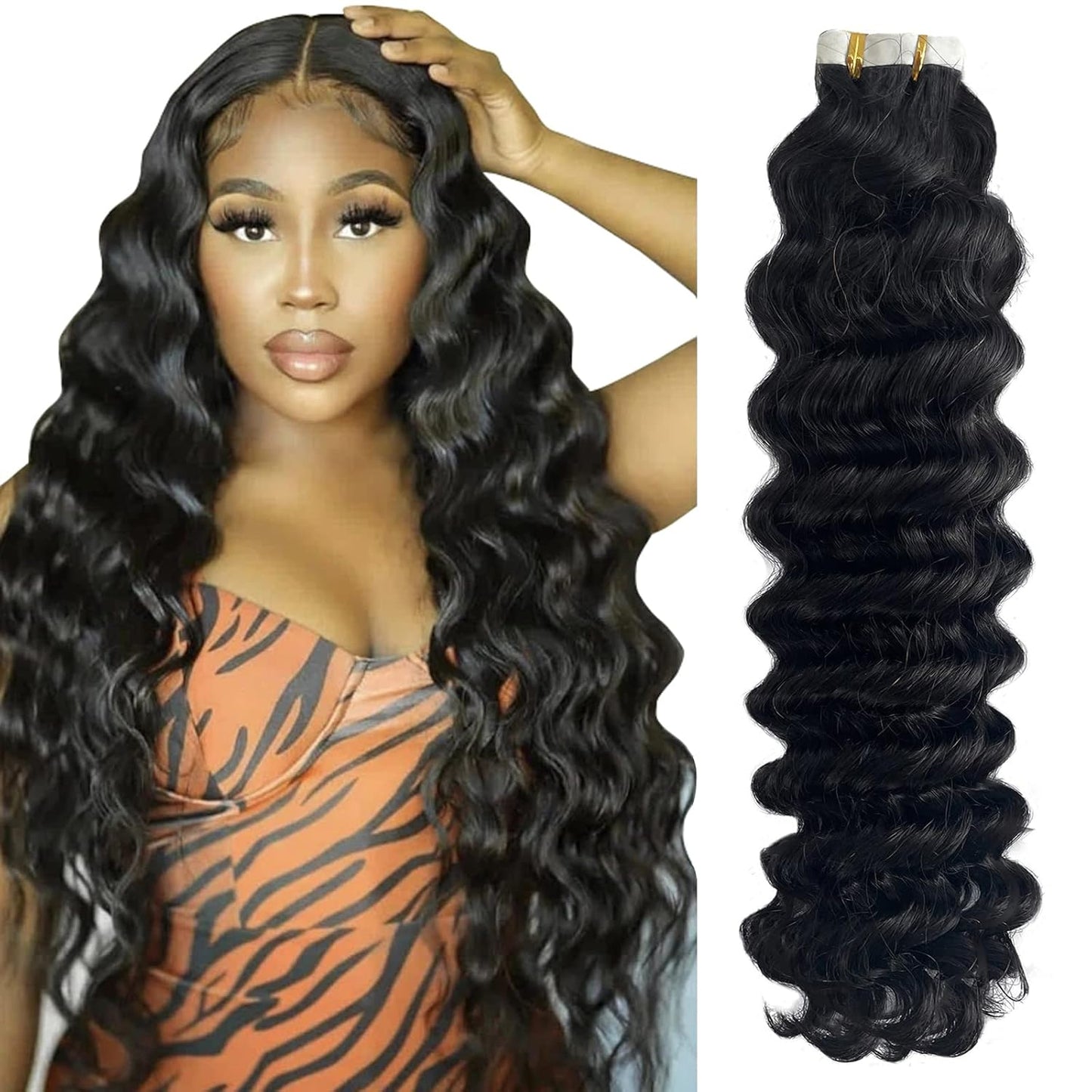 Premium Tape-in Human Hair Natural Color Deep Wave – 20Pcs/Pack, Virgin Raw Hair, No Tangle, Seamless Blend