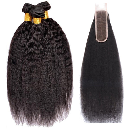 3 Bundles with 2x6 HD Lace Closure Kinky Straight 100% Virgin Human Hair