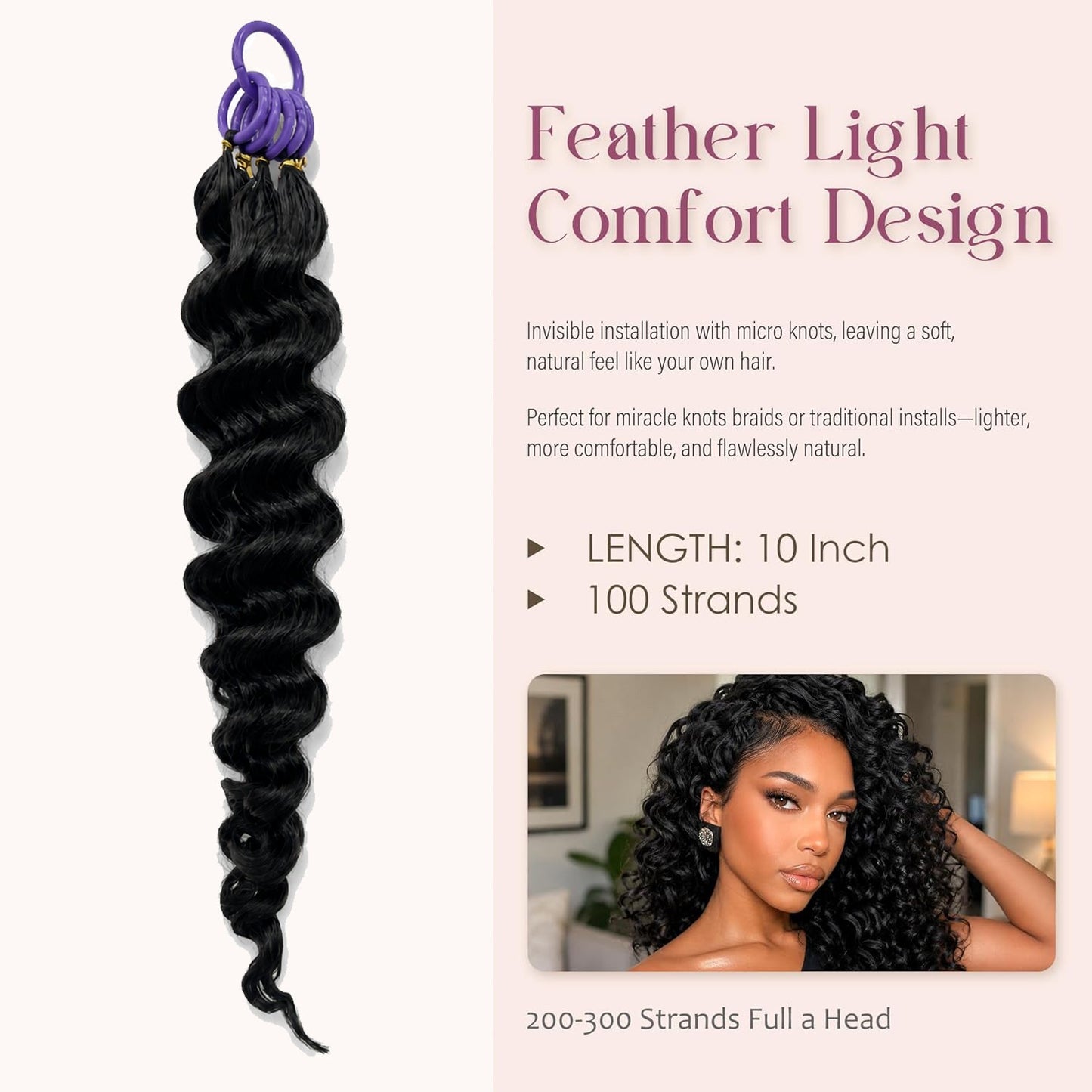 Ocean Wave Crochet 100% Human Hair - Boho Braiding Hair For Miracle Knots (50g/Pack)