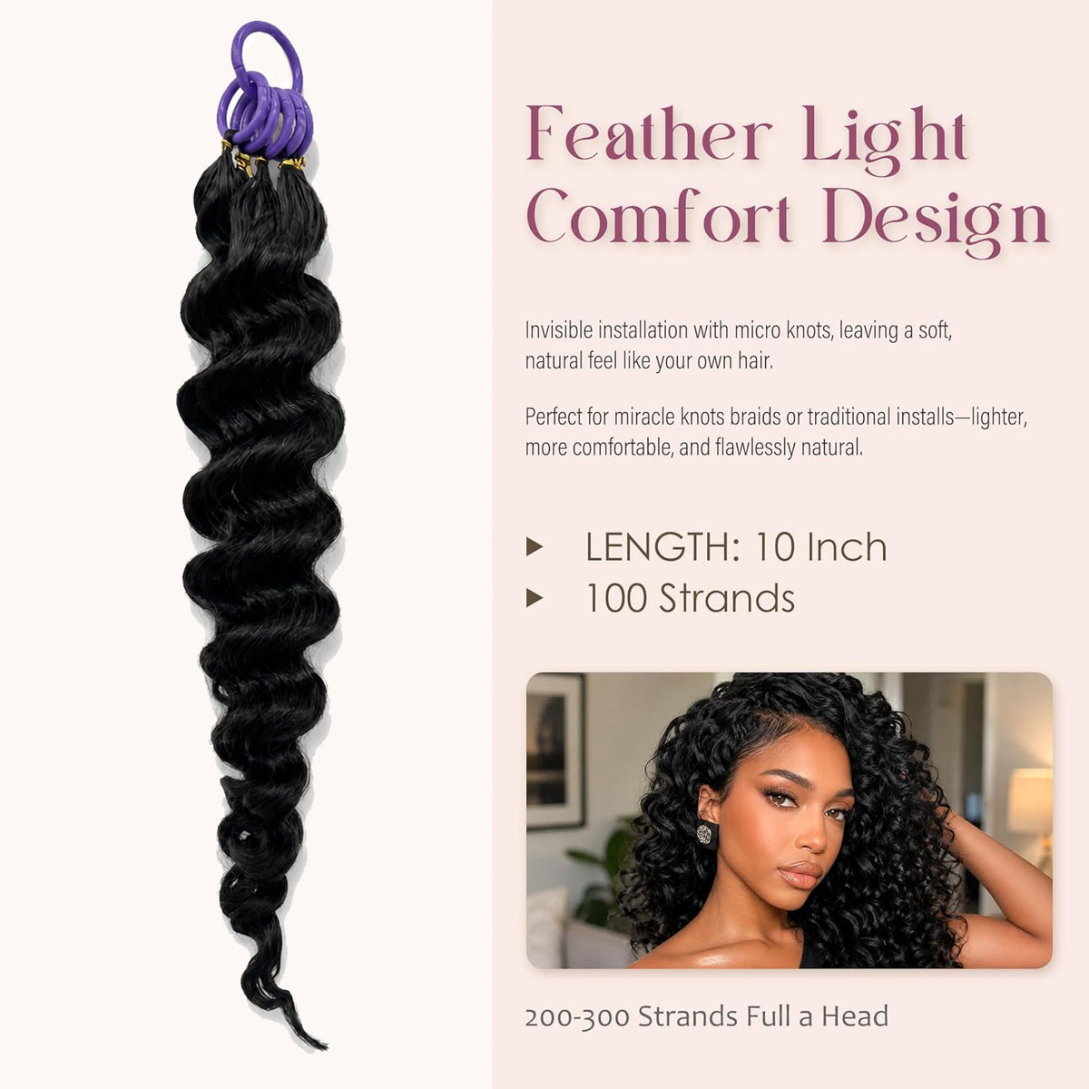 Ocean Wave Crochet 100% Human Hair - Boho Braiding Hair For Miracle Knots (50g/Pack)