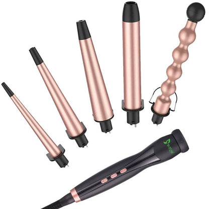 5-In-1 Curling Iron Wand Set | Ceramic Tourmaline Hair Crimper & Waver