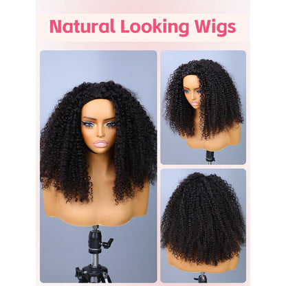 Half Wig Kinky Curl Human Hair Seamless Flip Glueless Wear and Go