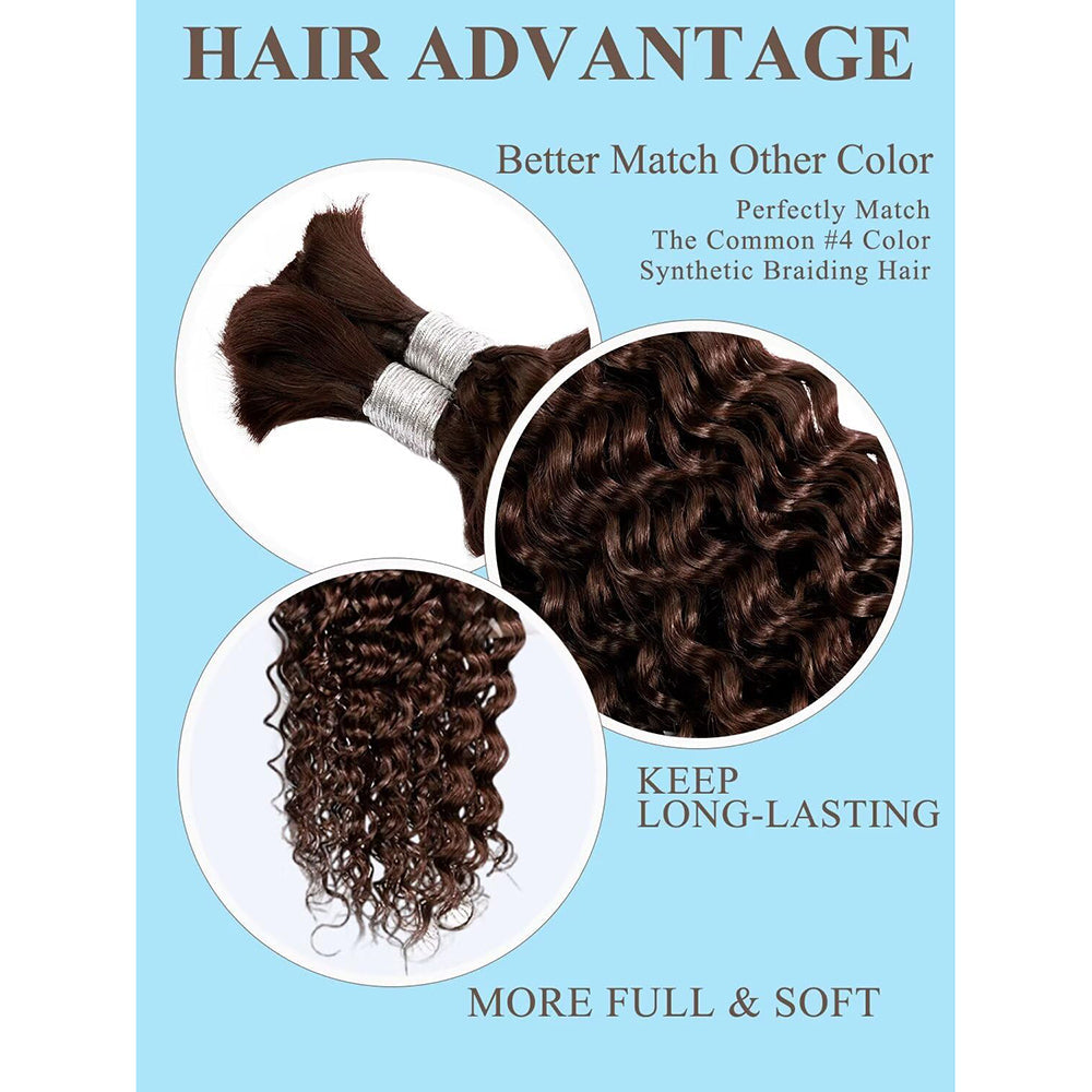 Color #2 Human Braiding Hair Deep Wave Bulk 100% Human Mink Hair 100g/Bundle 20inch , 22inch