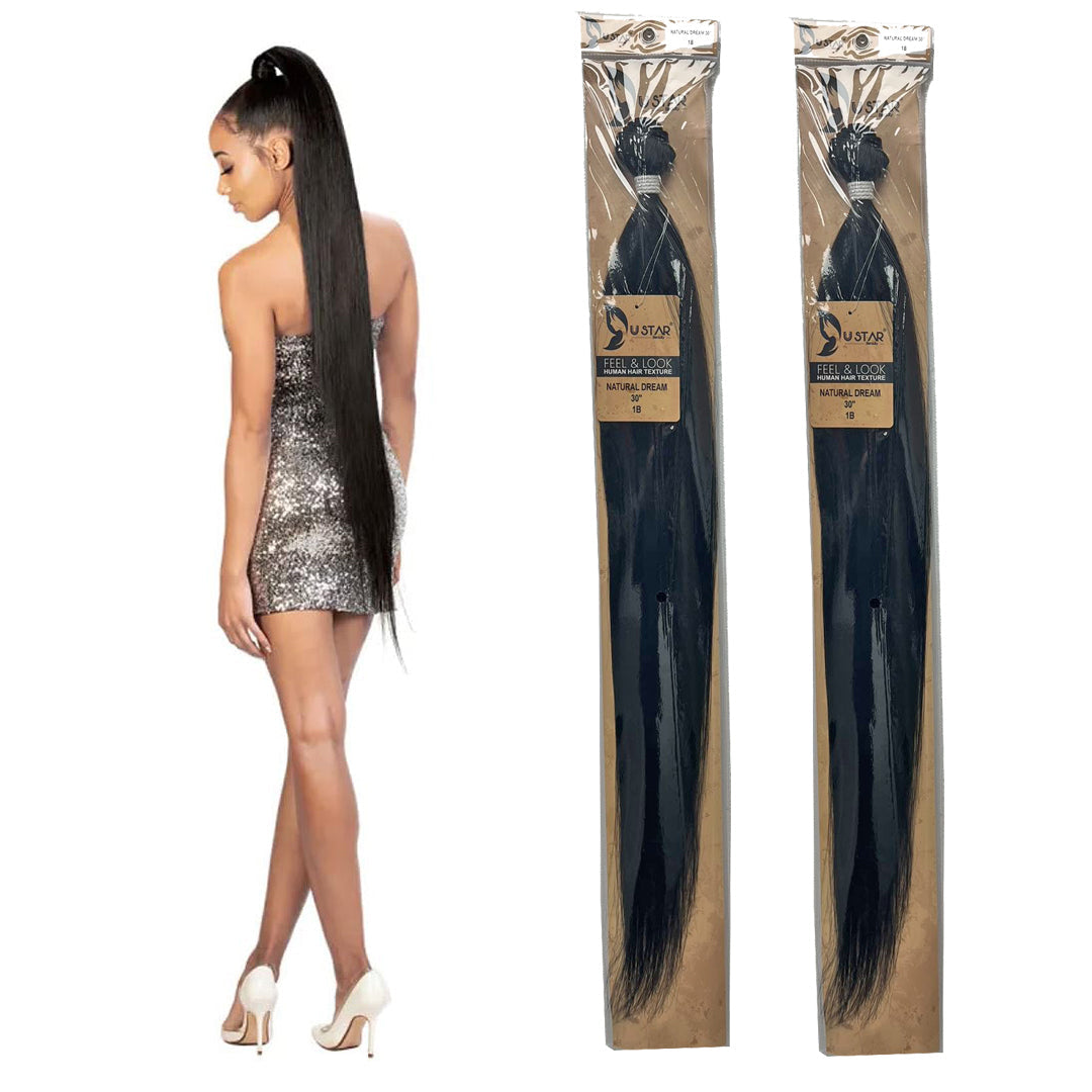 Ustar Dream Bundle 30 inches Color 1B for Ponytail Quick Weave Top Quality Fibers FEEL & LOOK HUMNA HAIR