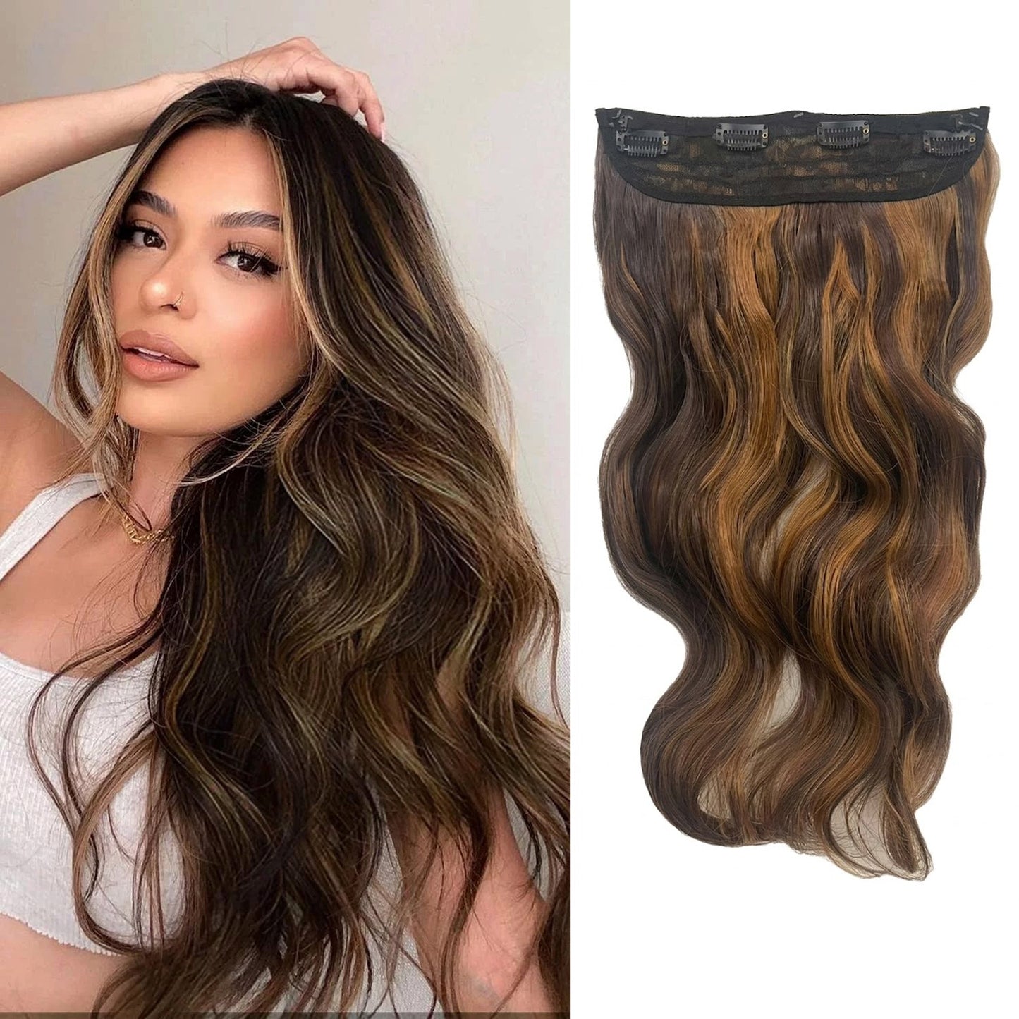 Halo Hair Extensions Invisible Wire Clip on Synthetic Wave Clip Ins Hair 20 Inch – Lightweight, Easy Install, Natural Look
