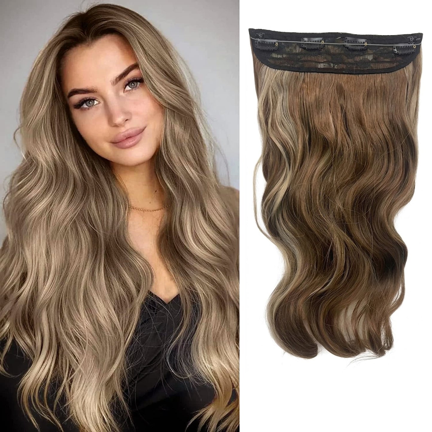 Halo Hair Extensions Invisible Wire Clip on Synthetic Wave Clip Ins Hair 20 Inch – Lightweight, Easy Install, Natural Look