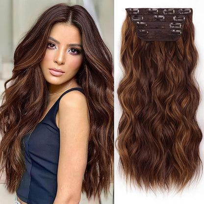 Clip in Long Wavy Synthetic Hair Extension 20 Inch 4PCS 180g Thick Hairpieces Fiber Double Weft Hair for Women – 23 Colors
