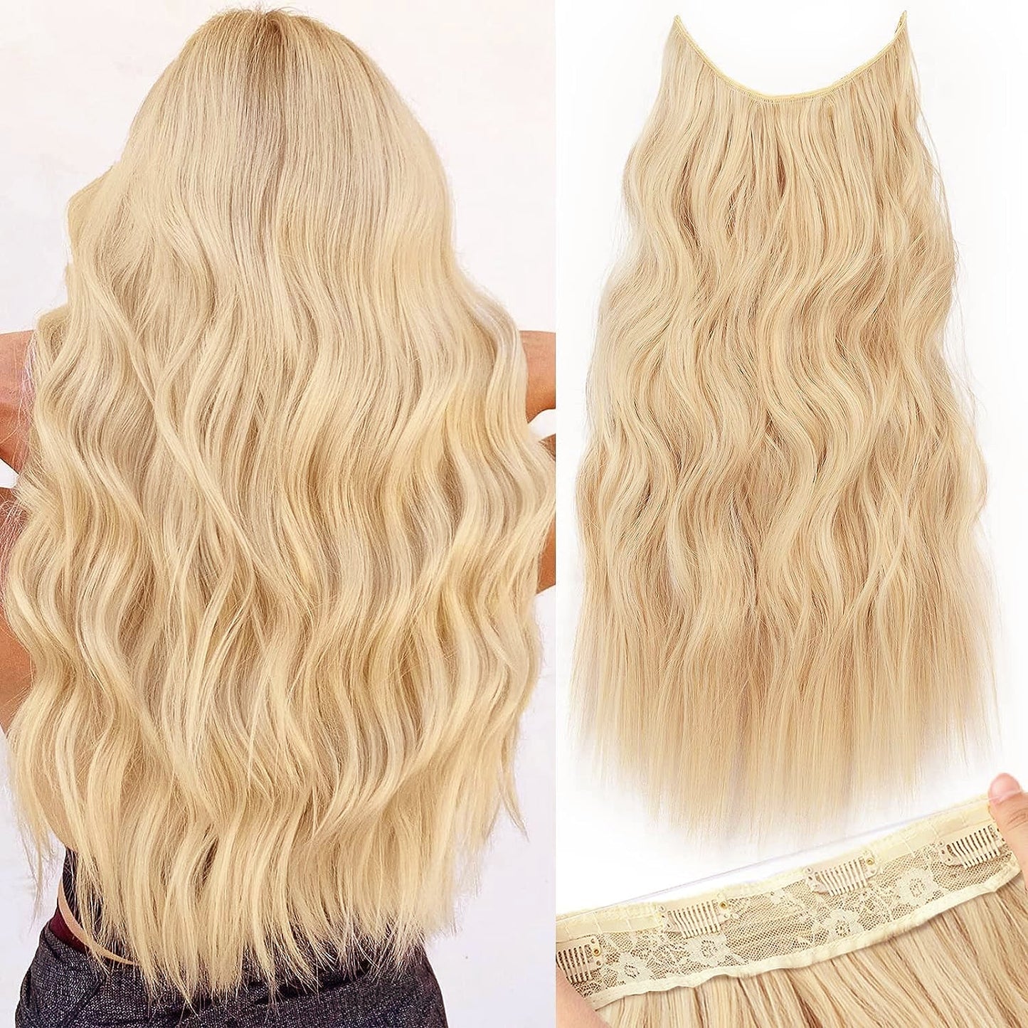 Halo Hair Extensions Invisible Wire Clip on Synthetic Wave Clip Ins Hair 20 Inch – Lightweight, Easy Install, Natural Look