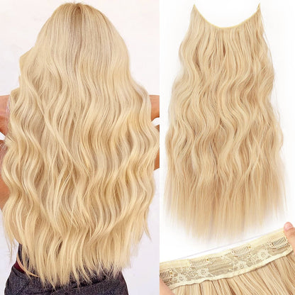 Halo Hair Extensions Invisible Wire Clip on Synthetic Wave Clip Ins Hair 20 Inch – Lightweight, Easy Install, Natural Look