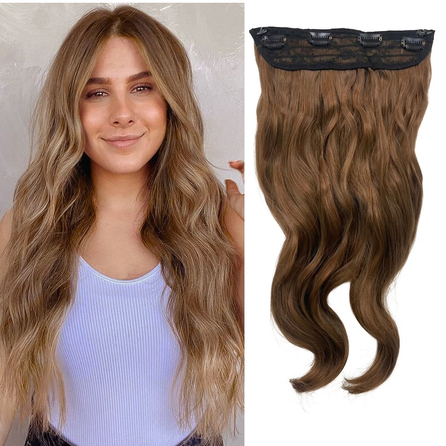 Halo Hair Extensions Invisible Wire Clip on Synthetic Wave Clip Ins Hair 20 Inch – Lightweight, Easy Install, Natural Look