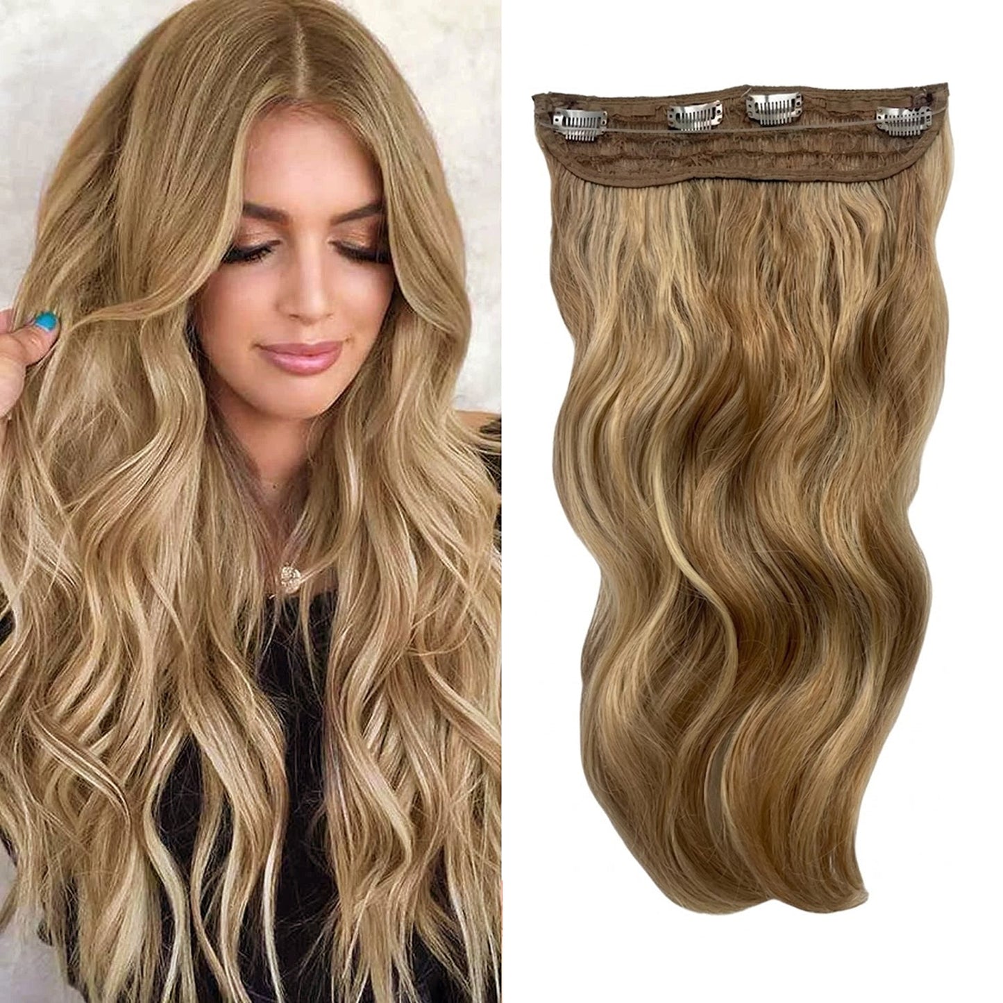 Halo Hair Extensions Invisible Wire Clip on Synthetic Wavy Hair Clip Ins 24 Inch – Lightweight, Easy Install, Natural Look
