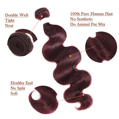 Ustar 99J Busic Burgundy Body Wave Human Hair 16 18 20 22 24 26 28 30 Inch Brazilian Virgin Hair Weave Extensions for Women