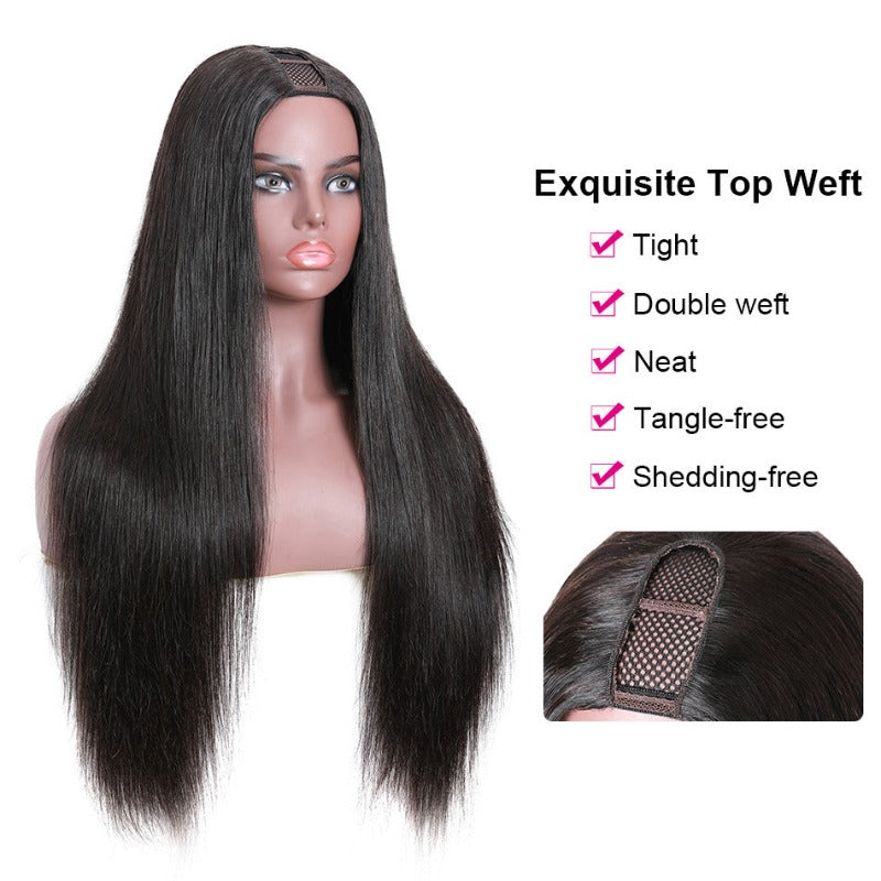 U Part/V Part Wig Straight 100 unprocess Virgin remy Human Hair Quick & Easy Wig