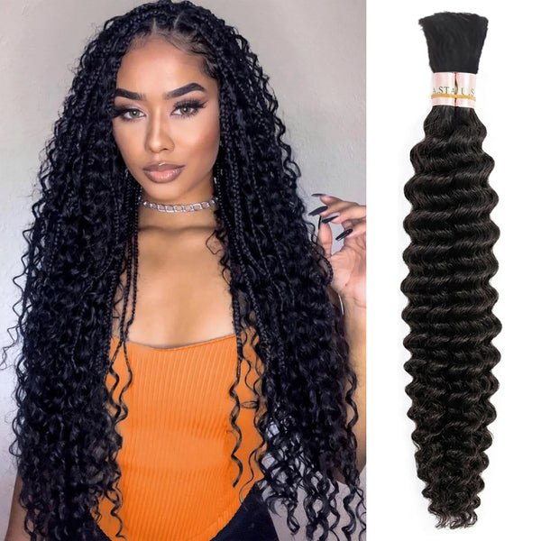 100% Human Hair Boho Braiding Hair - Deep Wave Natural Black 100g/Bundle