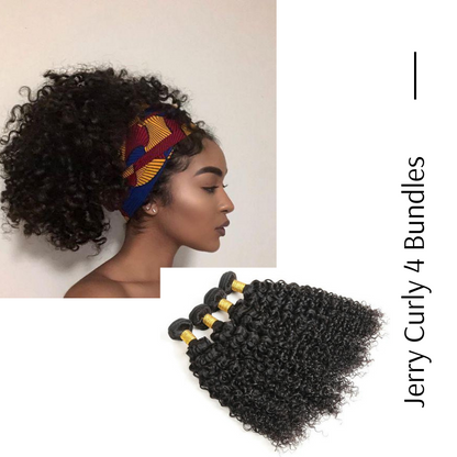 Unprocessed virgin hair Jerry Curl 100% Human Hair  natural black 4 Bundles deal