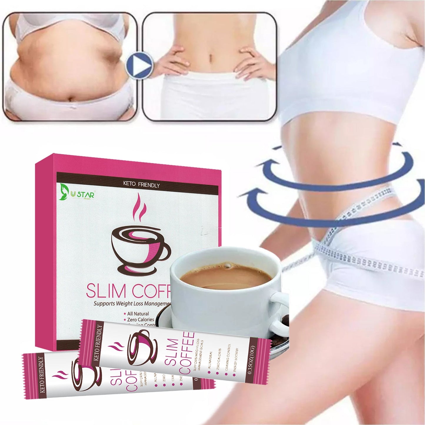 Keto Friendly Slim Coffee Chocolate-Flavored Instant Coffee Packets for Skinny Diet & Metabolism Support  12 Sticks 10g/stick Free shipping