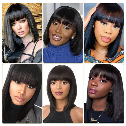 4/30 Brown to Auburn Ombre Straight Short Bob Wig – 10 Inch Human Hair