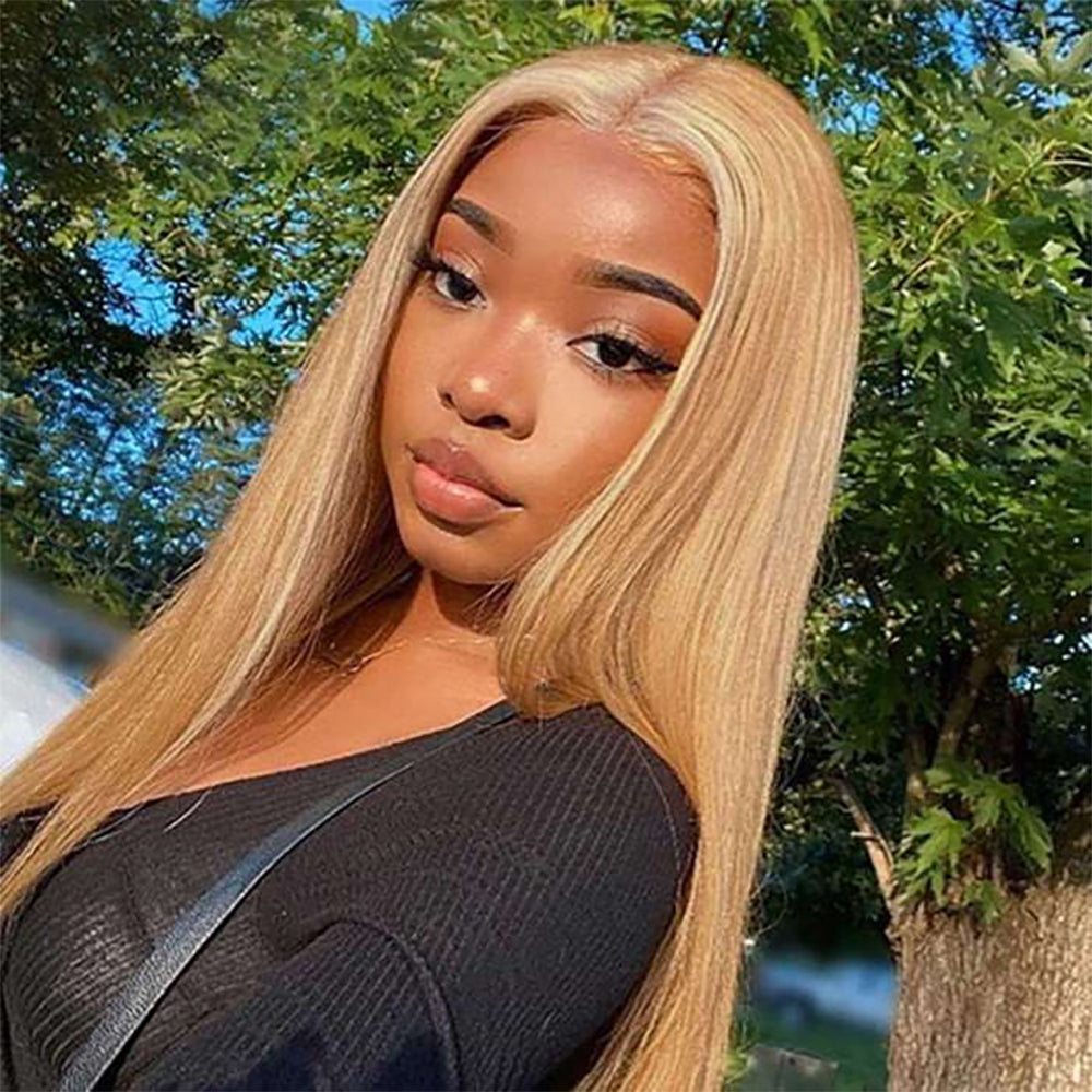 HD Lace 5X5  Closure Wig Color Honey Blonde (#27) Straight Human Hair Wig