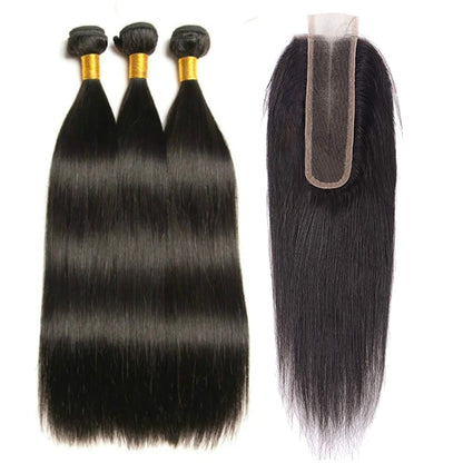 3 Bundles with 2x6 HD Lace Closure Straight 100% Virgin Human Hair