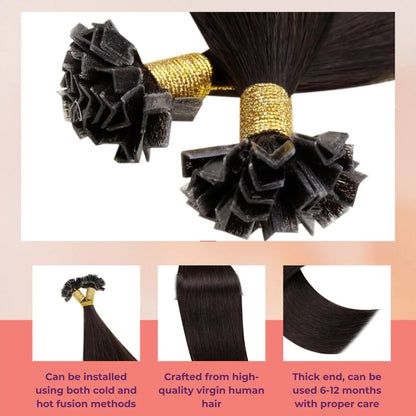 Flat K Tip 100% Double Drawn Human Hair Extension – Straight Black