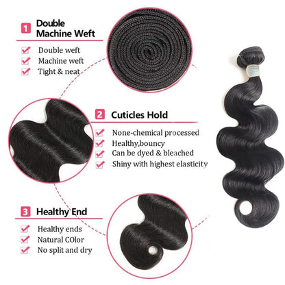 100% Affordable Human Hair Body Wave Bundles | Natural Black 1B | 10"-28" | Soft Bouncy Weave