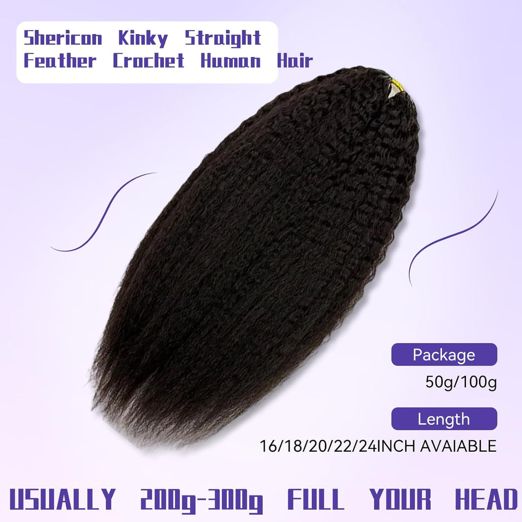 Kinky Straight Crochet 100% Human Hair - Boho Braiding Hair For Miracle Knots (50g/Pack)