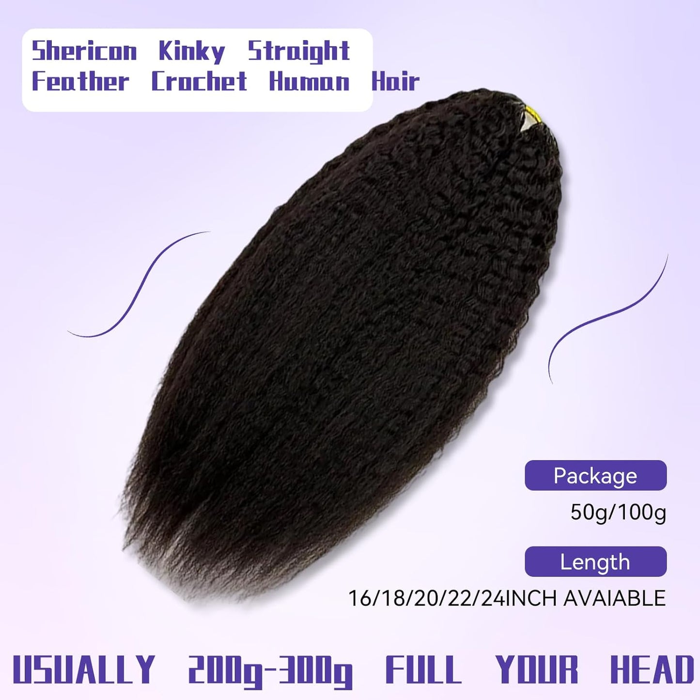 Kinky Straight Crochet 100% Human Hair - Boho Braiding Hair For Miracle Knots (50g/Pack)