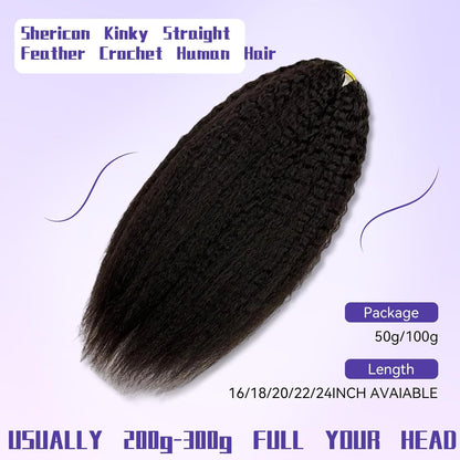 Kinky Straight Crochet 100% Human Hair - Boho Braiding Hair For Miracle Knots (50g/Pack)