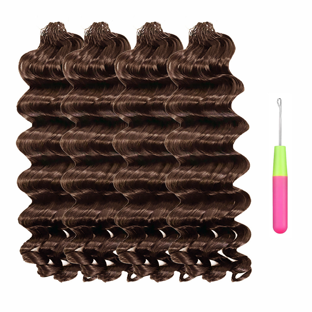 #4 Deep Wave Crochet 100% Human Hair - #4 Brown Boho Braiding Hair For Miracle Knots (50g/Pack)