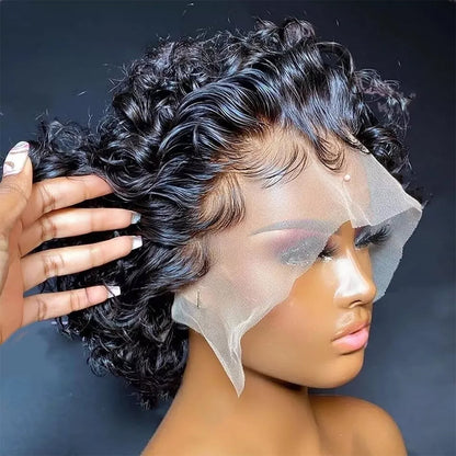 Orange Short Curly Bob Wig – 13x1 Lace Front 100% Human Hair