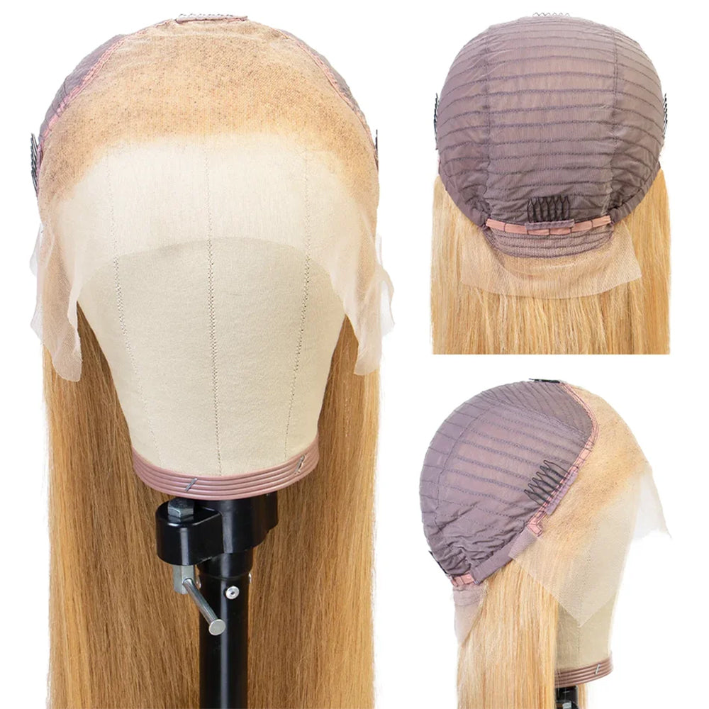 Transparent Lace 13X4 Frontal Wig Color Honey Blonde (#27) Straight 200 density 100 remy Human Hair Wig