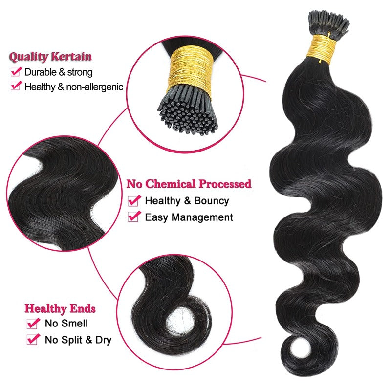 I-tip Premium Hair Extensions Natural Black Straight, Deep Wave, Kinky Straight – 100% Human Hair, Pre-Bonded