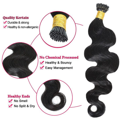 I-tip Premium Hair Extensions Natural Black Straight, Deep Wave, Kinky Straight – 100% Human Hair, Pre-Bonded