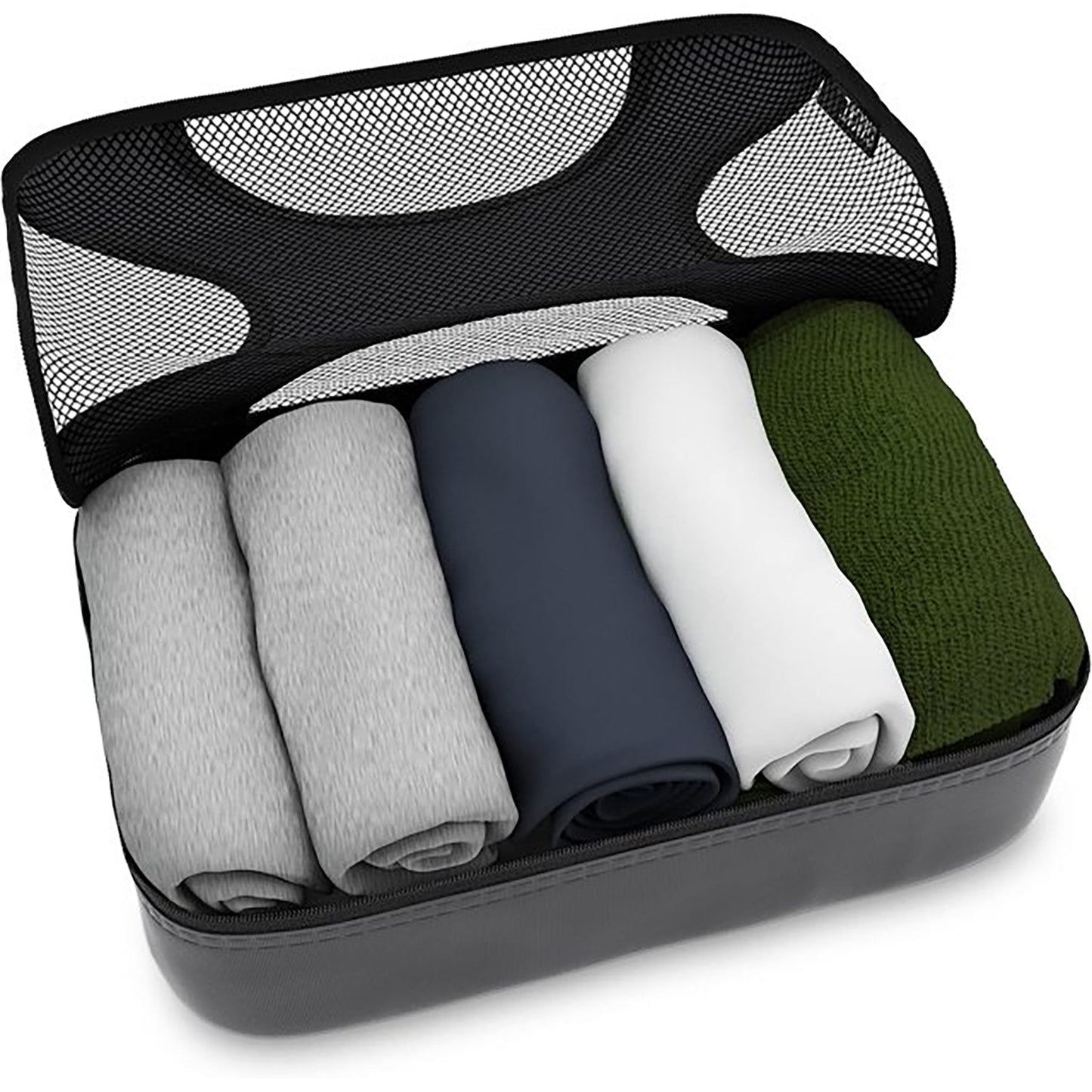 Black Gray Mesh 5 Set Packing Cube Organizers With Laundry Bag