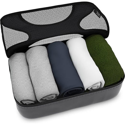 Black Gray Mesh 5 Set Packing Cube Organizers With Laundry Bag