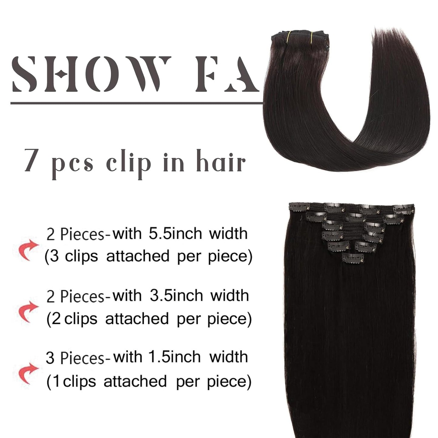 Seamless Clip in Straight Natural Black 7 Pcs Hair Extensions Thick Hair Extensions High Quality Premium Human Hair Clip Ins – Easy Install