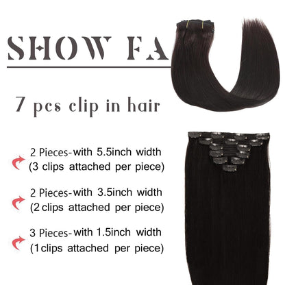 Seamless Clip in Straight Natural Black 7 Pcs Hair Extensions Thick Hair Extensions High Quality Premium Human Hair Clip Ins – Easy Install
