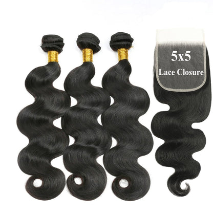 3 Bundles with 5x5 HD Lace Closure Body Wave 100% Virgin Human Hair