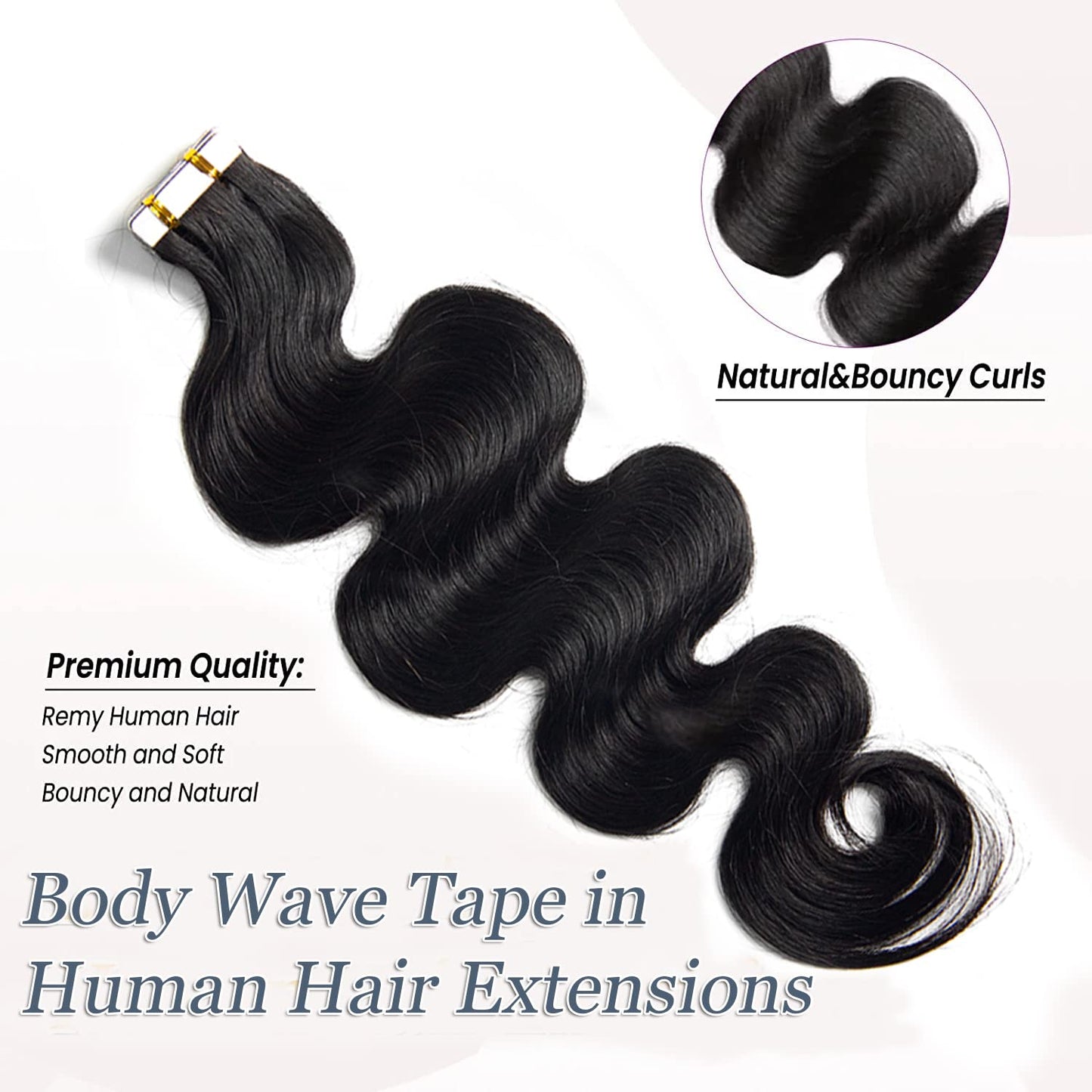 Premium Tape-in Human Hair Natural Color Body Wave – 20Pcs/Pack, Virgin Raw Hair, No Tangle, Seamless Blend