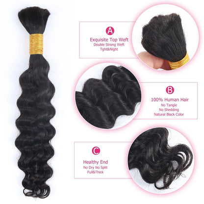 100% Human Hair Boho Braiding Hair - Loose Deep Wave Natural Black 100g/Bundle