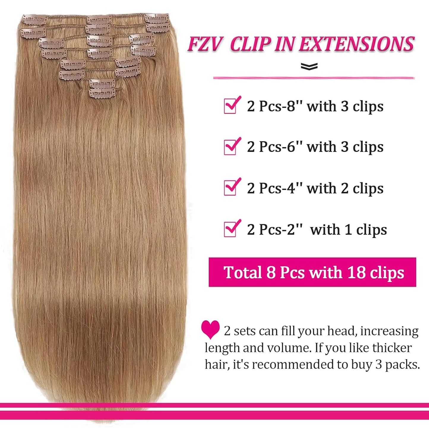 High Quality Clip In Honey Blonde (#27) Straight Hair Extensions 100% Human Hair – Warm Tone, Seamless Blend, Easy Install